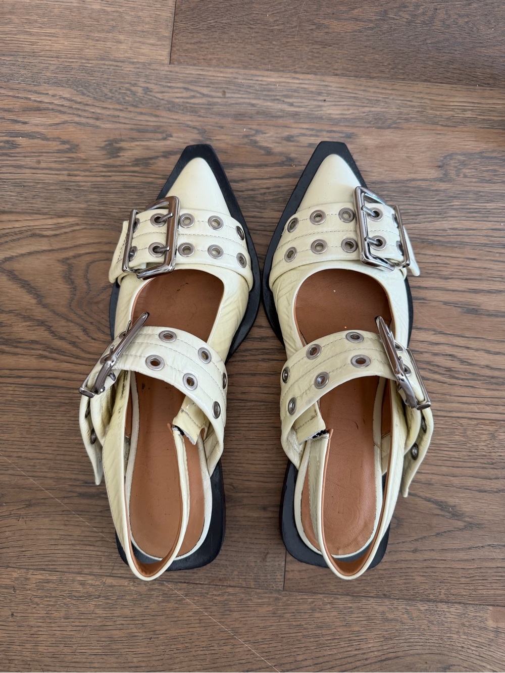 Ganni Women’s Cream Pointed Buckle Slingback Flats